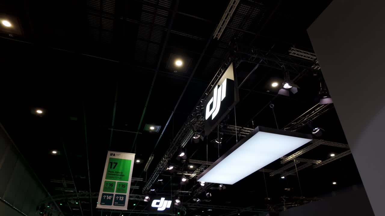 IFA global tech Exhibition in Berlin, walking by DJI brand stand. handheld