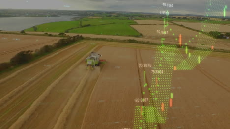 animation of statistics and financial data processing over agriculture field