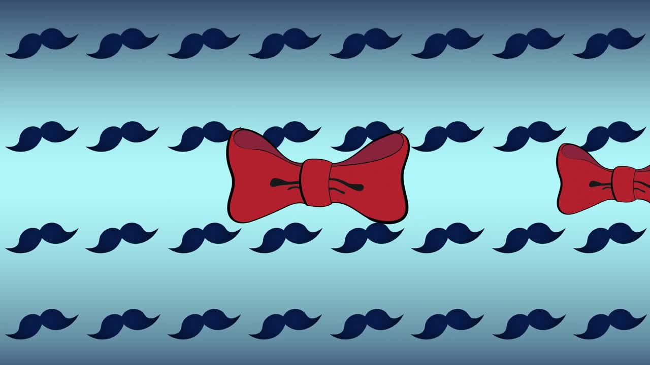 animación de pajaritas rojas sobre bigotes repetidos sobre fondo azul
