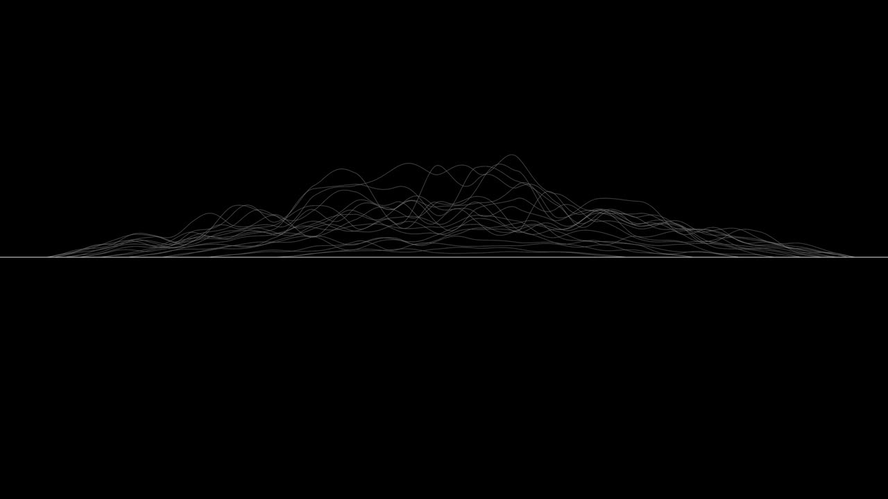 líneas blancas que forman una superficie distorsionada sobre un fondo negro. bucle de animación cg abstracto, vista lateral. renderización 3d.