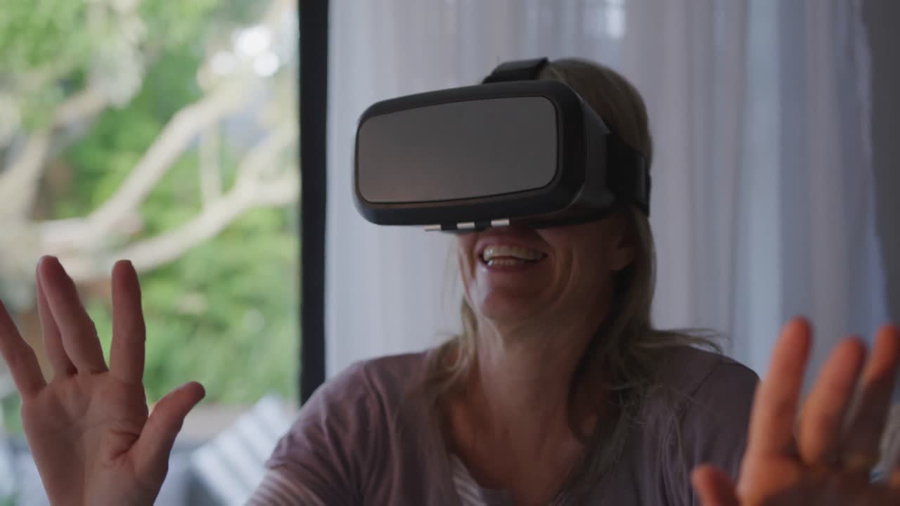 Woman using VR at home