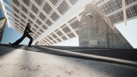 expressive dance art form at parc del forum under photovoltaic pergola panels