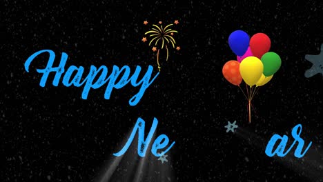 winter background with new year celebrating text and balloons