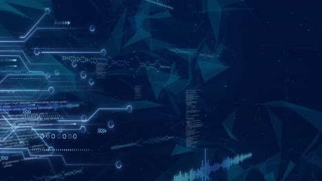 Animation-of-data-processing-and-shapes-on-blue-background