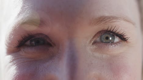 close up portrait of female caucasian basketball player eyes, in slow motion