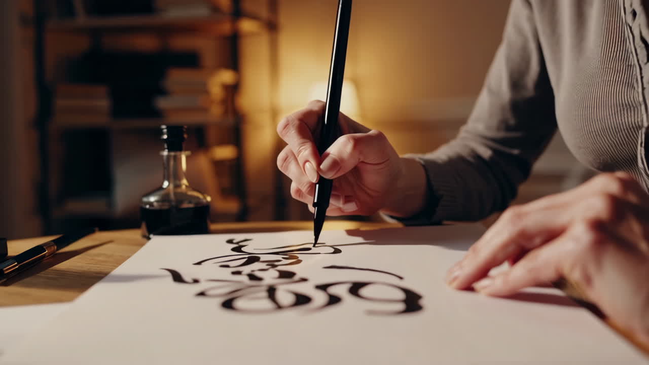 mujer practicando la caligrafía