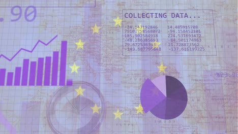 animation of statistics and data processing over map of europe