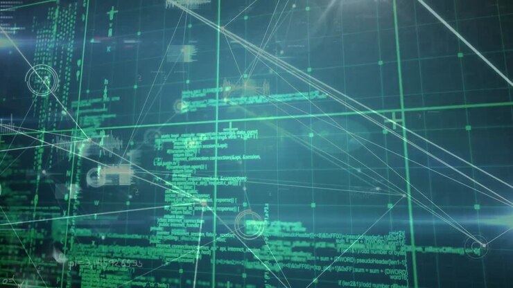 Animation of data processing over black background