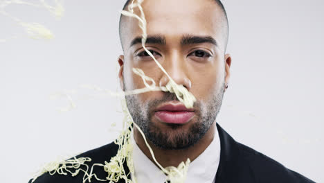 mixed race man silly string slow motion wedding photo booth series