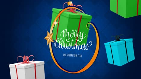 Animation-of-christmas-greetings-text-over-christmas-presents