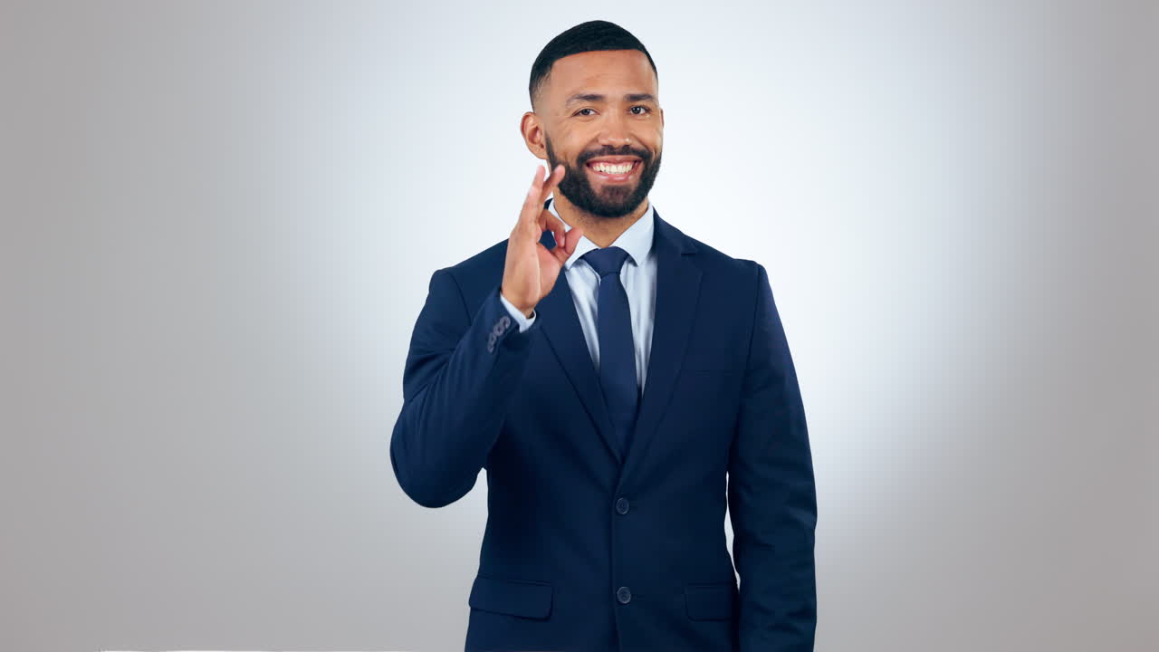 Business man, face and OK sign with smile