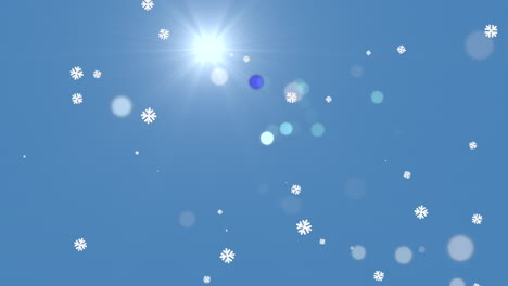Fliegender-Schnee-Und-Konfetti-Im-Blauen-Himmel