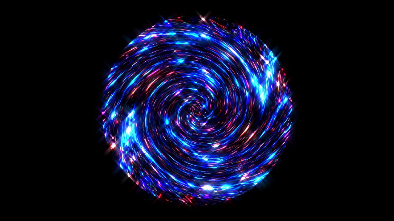 forma redonda animada de luces intermitentes multicolores, sobre un fondo negro