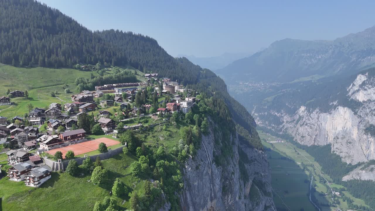 Mountain Village Murren Switzerland ascendingdrone,aerial