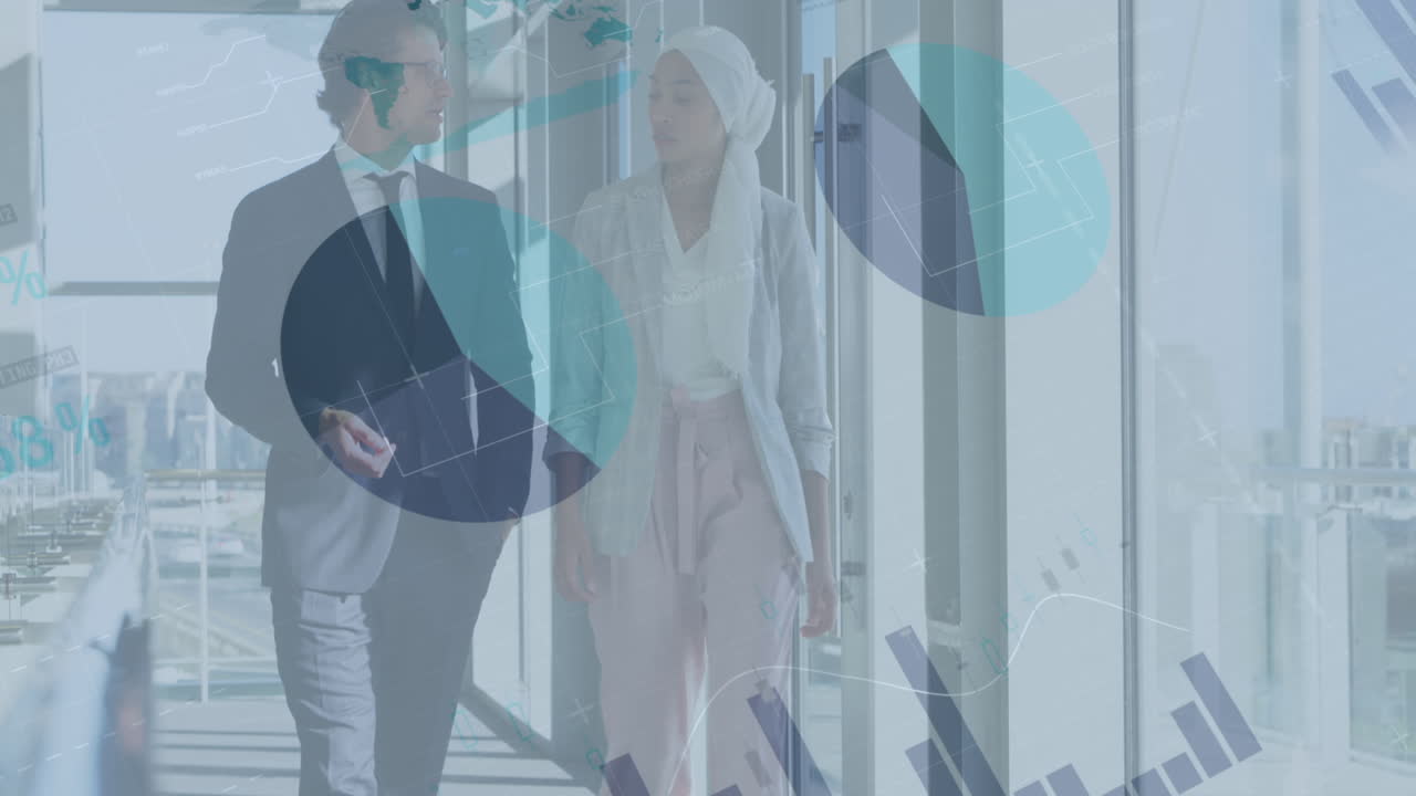 다양한 사업가들이  ⁇ 고 얘기하는 금융 데이터와 그래프의 애니메이션