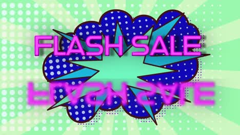 Flash-Sale-Text-Mit-Reflexionseffekt-Auf-Retro-Sprechblase-über-Punktreihen-Auf-Grünem-Hintergrund