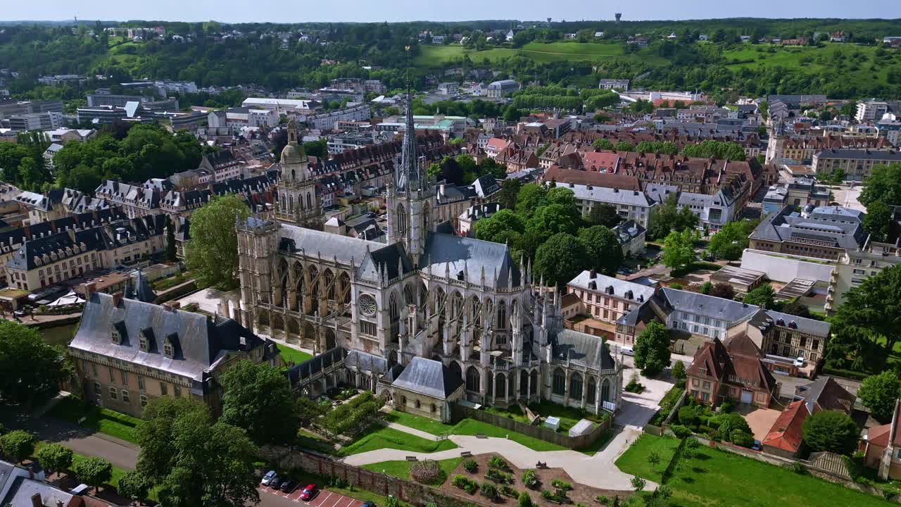 Aerial View of Evreux Cathedral and City, Normandy, France