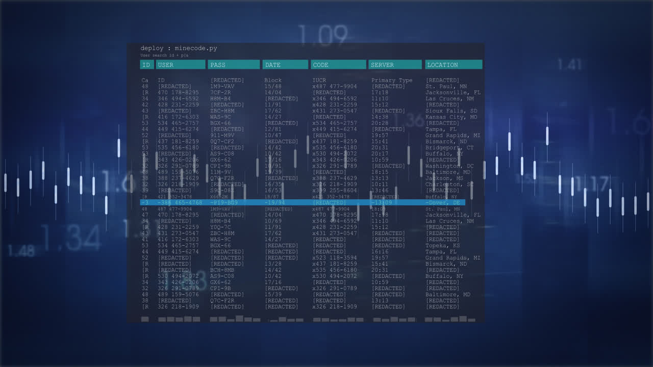 Animation of interface with data processing against blue background