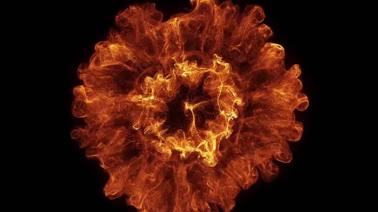 Explosive Fireball Expanding and Dissipating Against Black Background