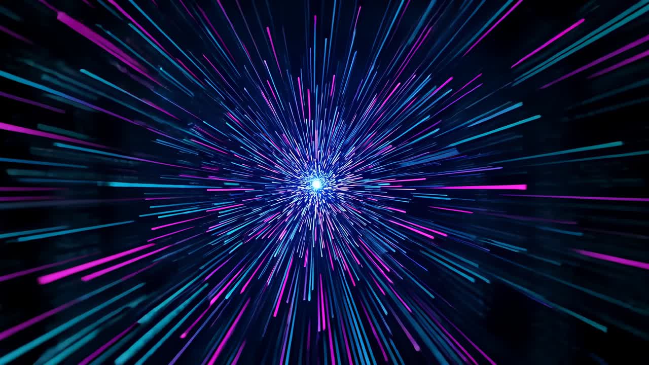 Igniting central glow, radial light burst accelerating through digital void simulating warp travel