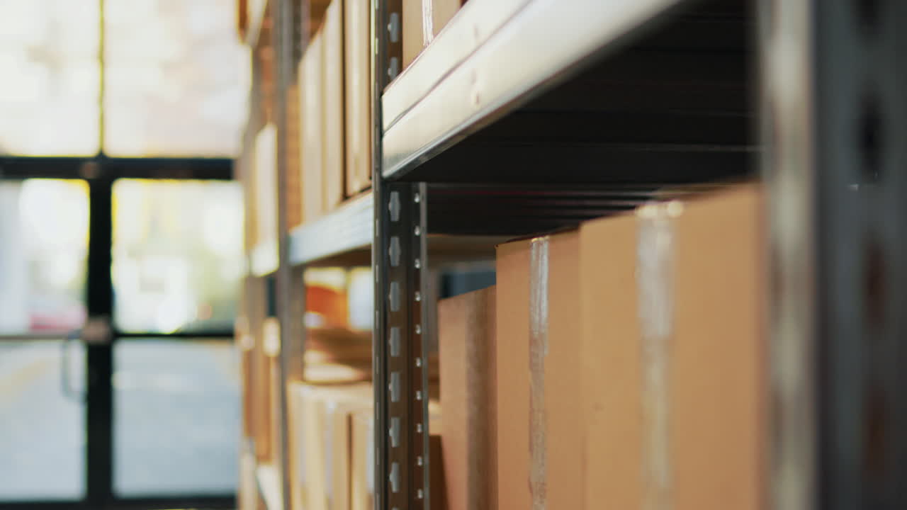 Warehouse Shelves with Cardboard Boxes