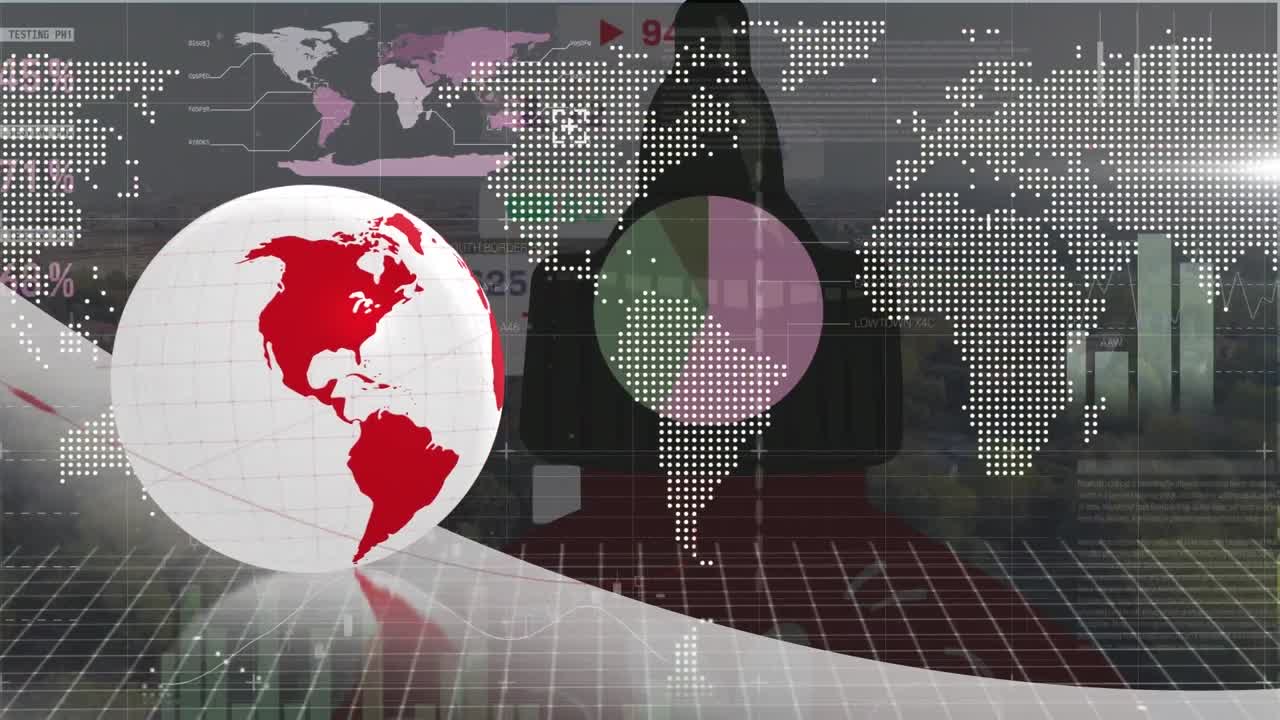 animación de datos financieros y gráficos sobre el mundo y el mapa del mundo