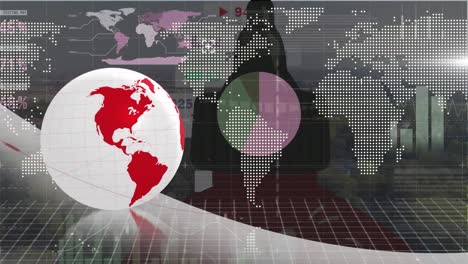 Animation-Von-Finanzdaten-Und-Grafiken-über-Globus-Und-Weltkarte