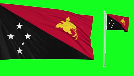 green screen papua new guinea two flags waving guinean flagpole animation 3d chroma key