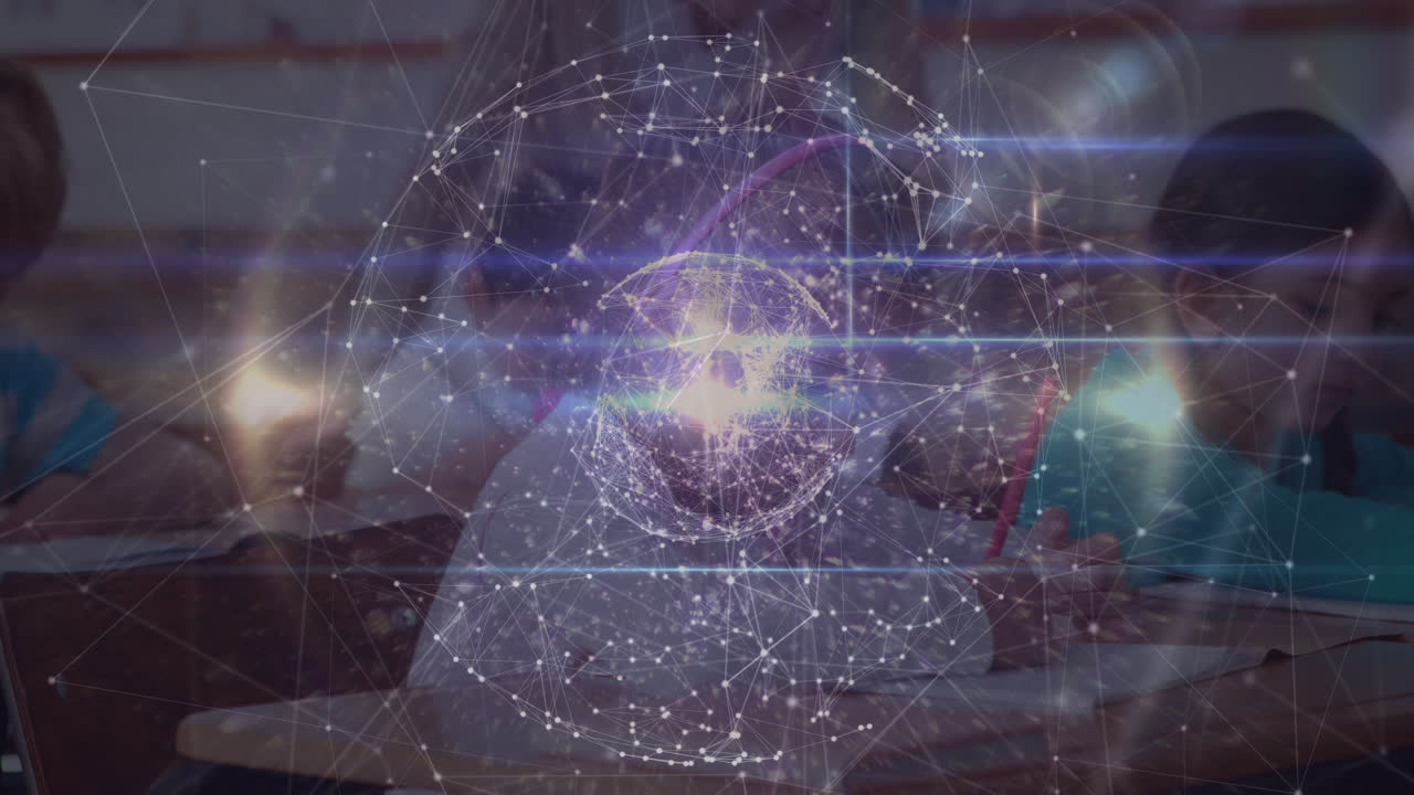 animación de la red de conexión con el procesamiento de datos entre diversos alumnos en el aula