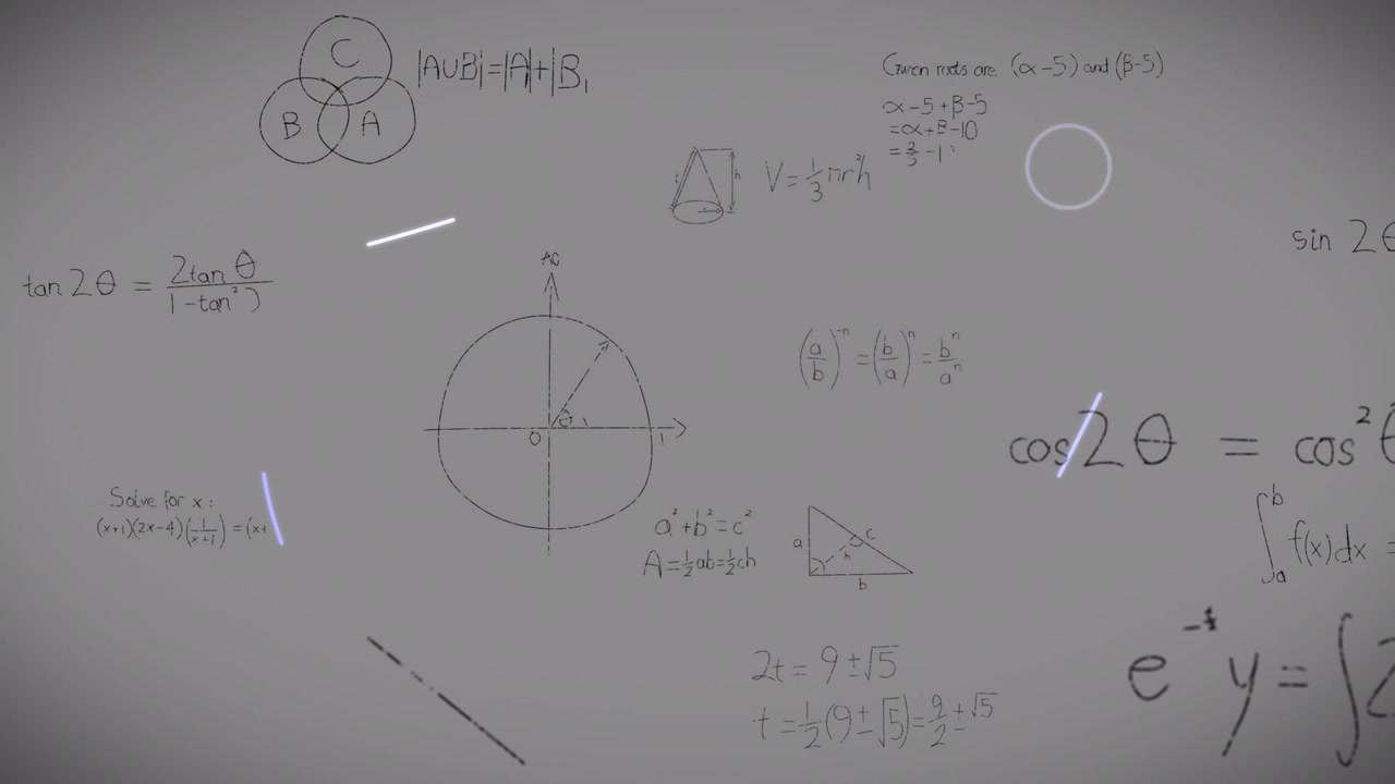 Animazione di formule matematiche su sfondo grigio.
