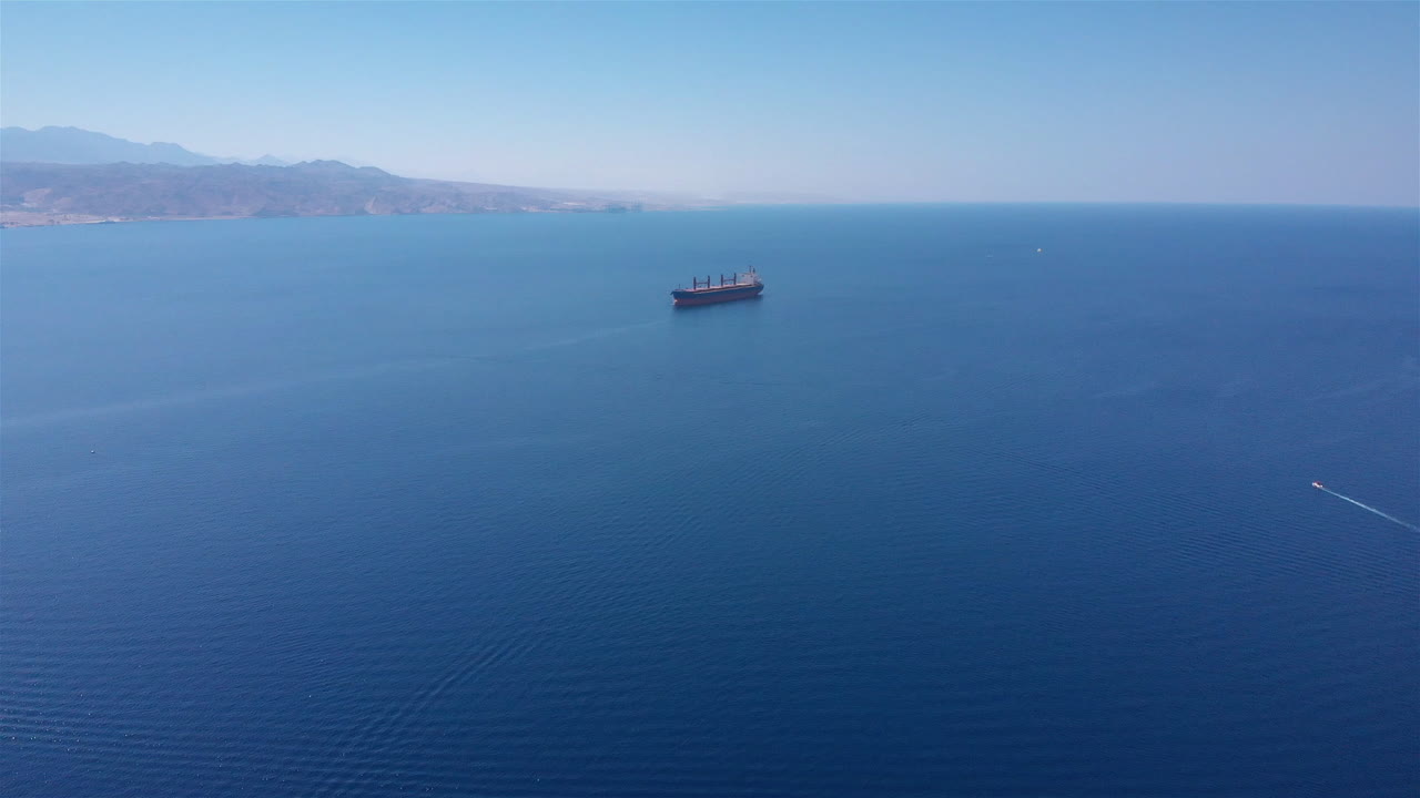 Large Tanker Ship in The red sea Aerial view