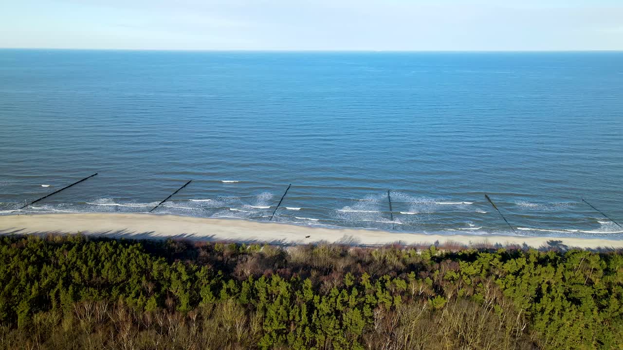 Chalupy Beach With Wave Breaker In The Baltic Sea - Nudist And Naturist  Beach Near Kuznica In Poland Free Stock Video Footage Download Clips