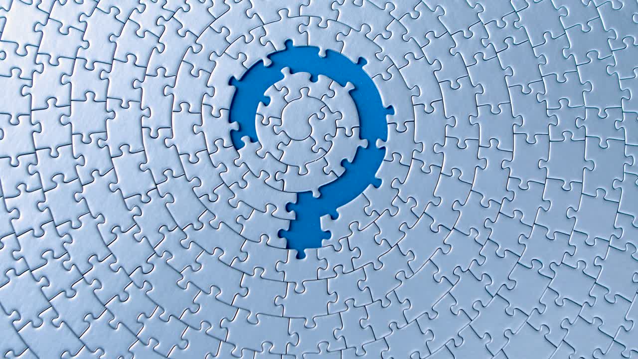 Grey puzzles isolated on blue background. Social issue concept