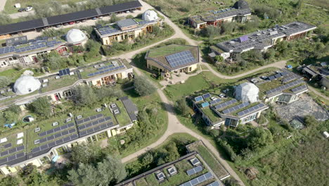 aerial of green earthship village in olst, the netherlands