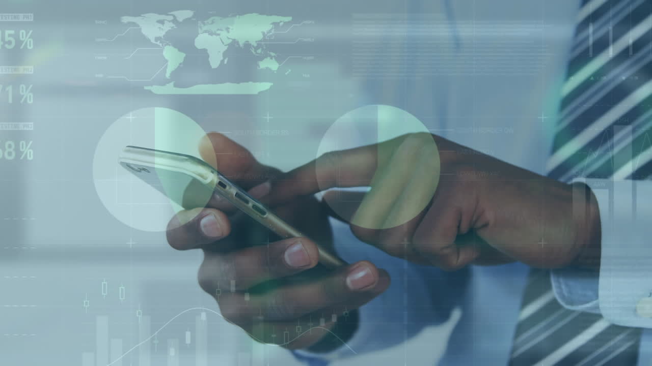 animazione dell'interfaccia infografica sulla sezione media dell'afroamericano utilizzando lo smartphone