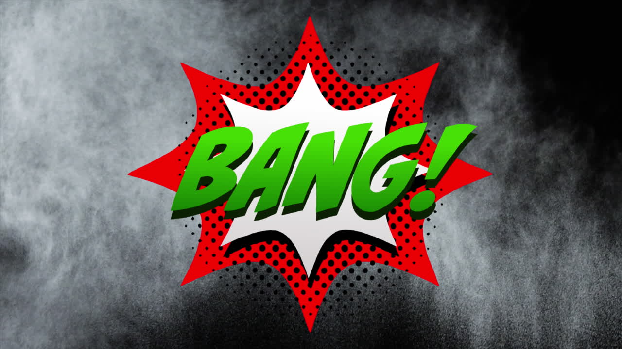 검은색 배경에 레트로 음성 거품과 구름 위에  텍스트의 애니메이션