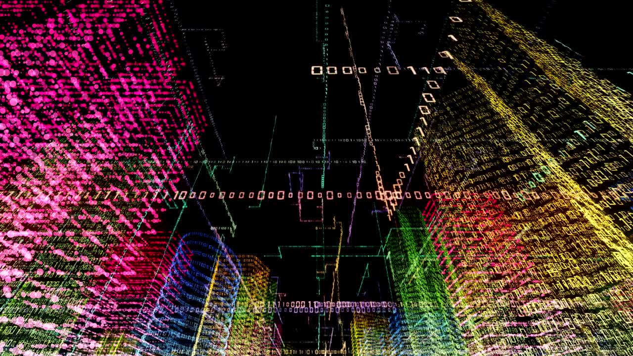 컴퓨터 시스템 내의 추상적인 가상 도시: 홀로그램 3d 빅 데이터 디지털 도시