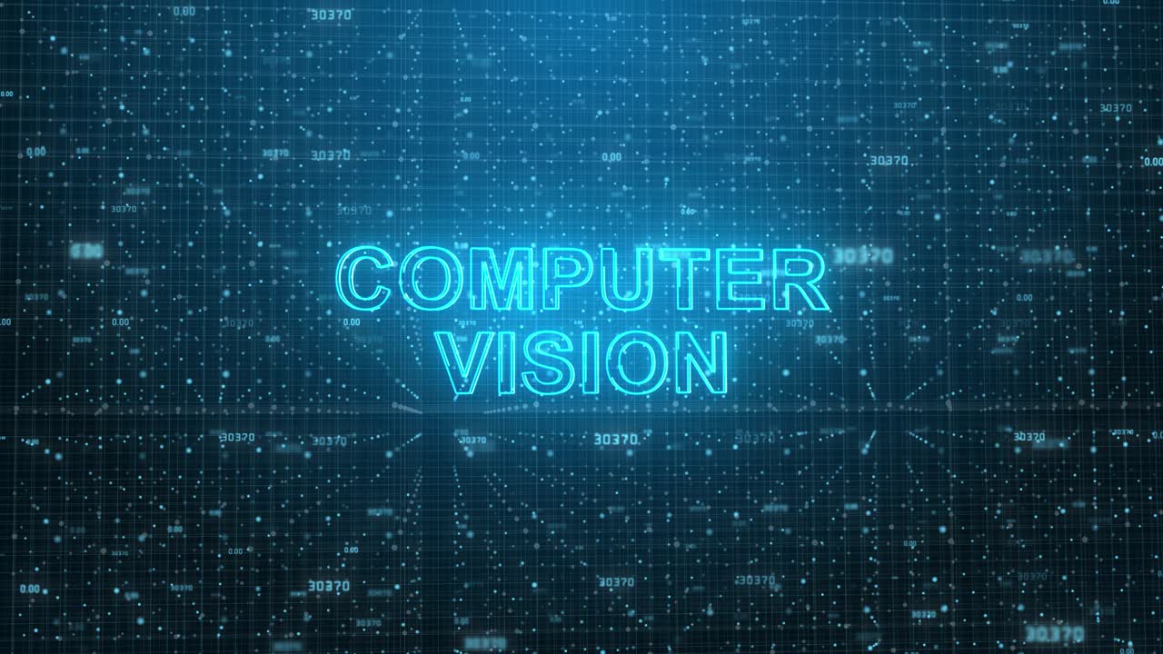 Glowing Computer Vision Text on Abstract Digital Grid