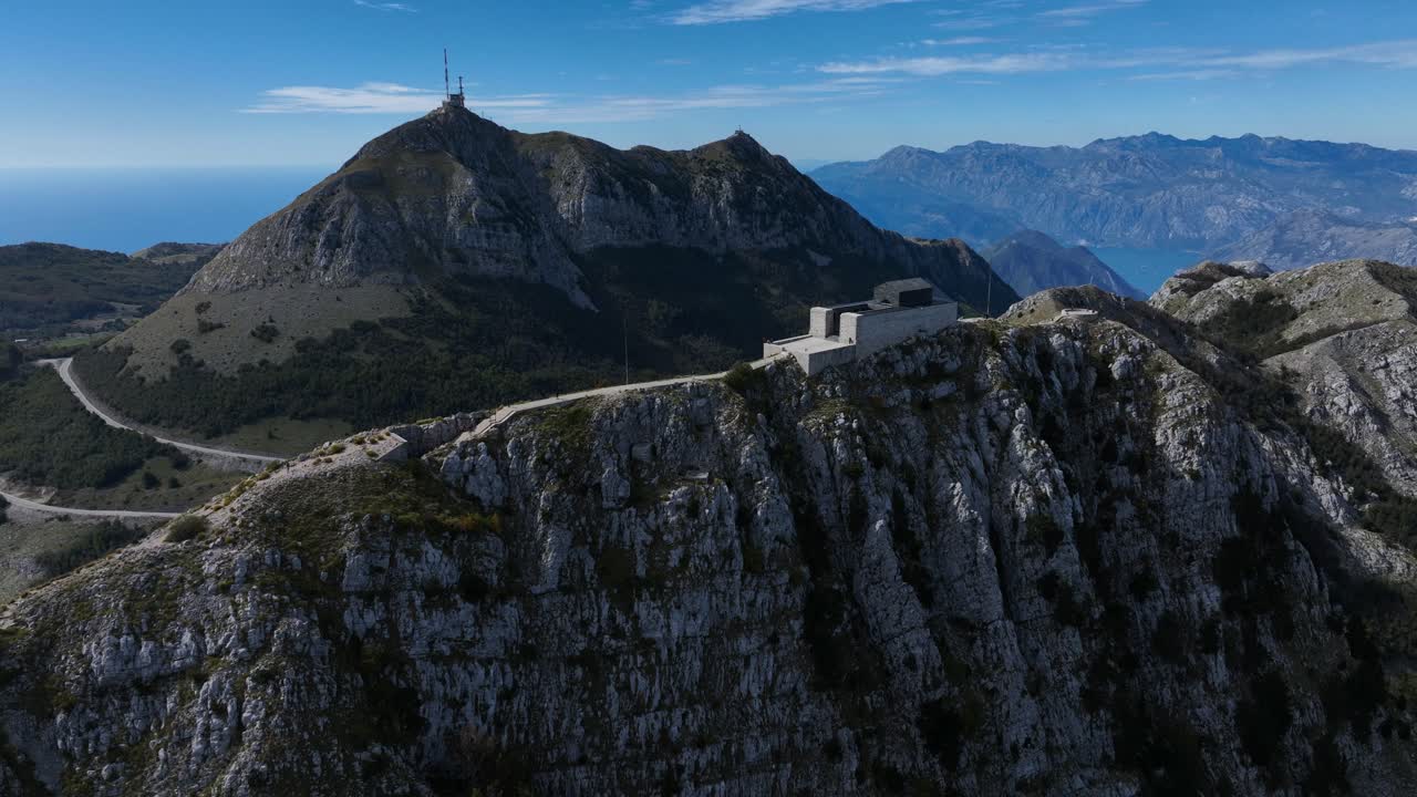 Mausoleum drone view over the Lovcen mountain in Montenegro