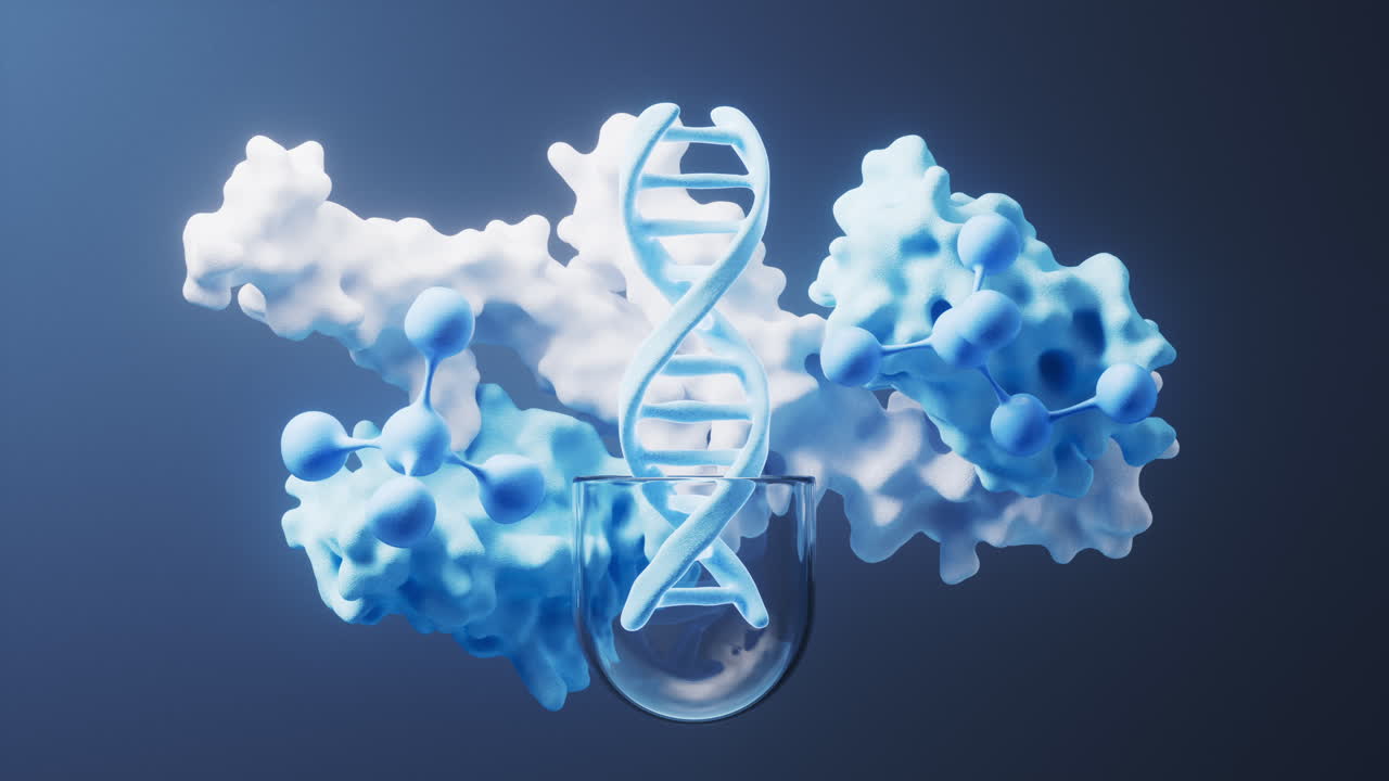 cápsula médica con adn en el interior, renderización en 3d.