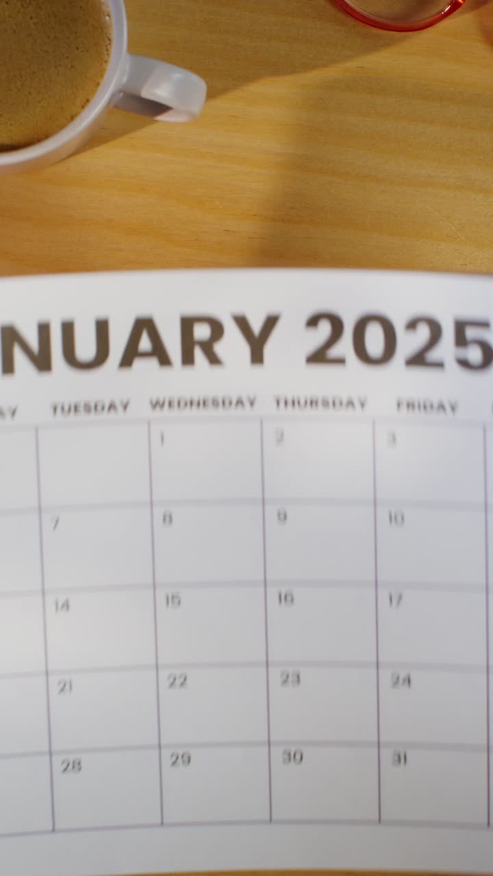 January 2025 Calendar with Coffee and Glasses