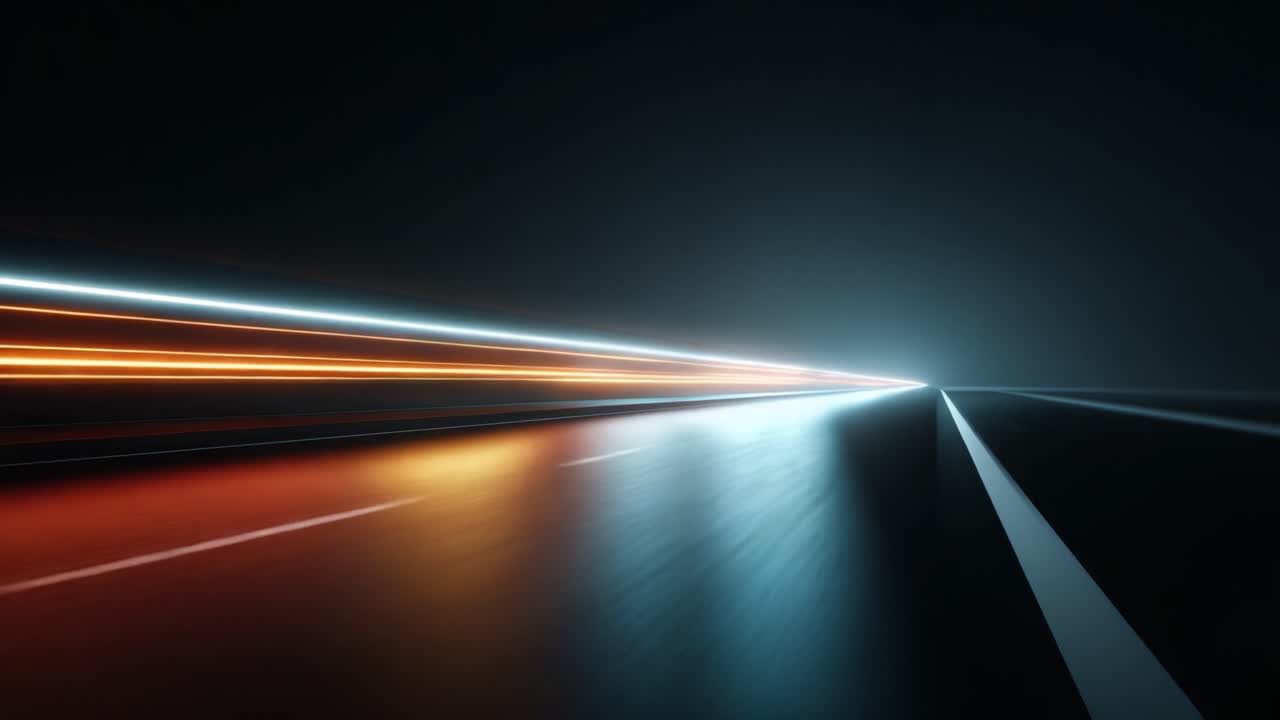 Dynamic Urban Motion: Captivating Light Trails on a Darkened Road, Capturing the Essence of Speed and Movement in a Modern Cityscape