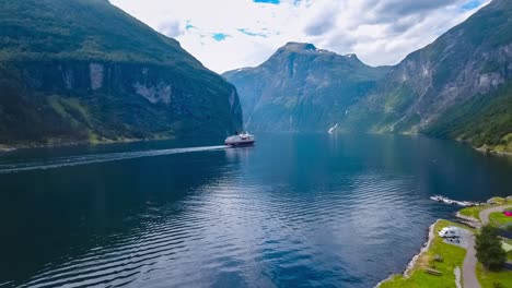 cruise liners on geiranger fjord, norway