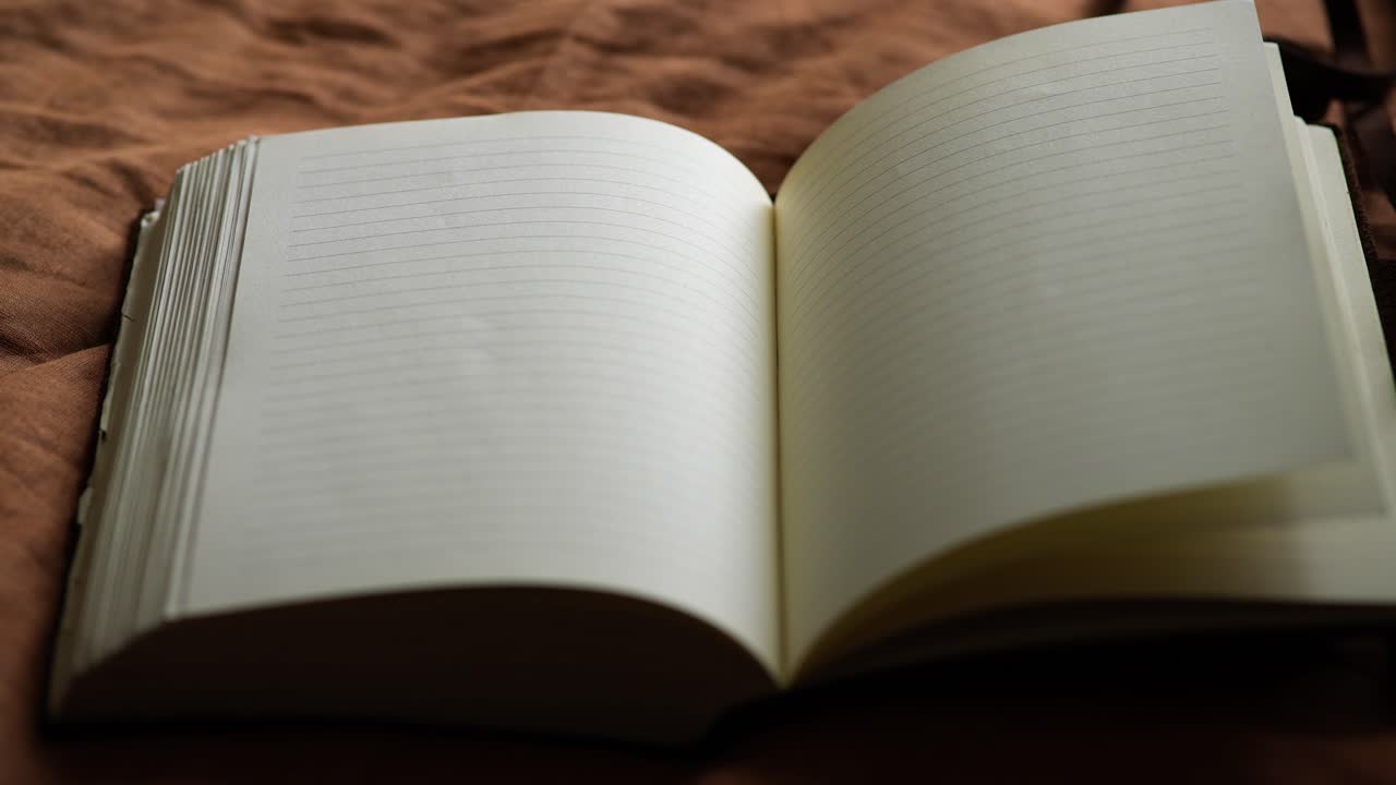 diario encuadernado en cuero con páginas alineadas en blanco, abierto