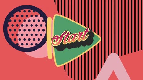 다채로운 그래픽과 모양 위에 시작 텍스트의 애니메이션