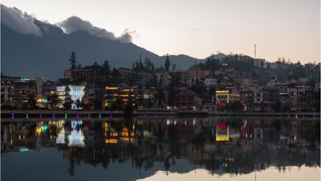 dalat city at dusk by the lake