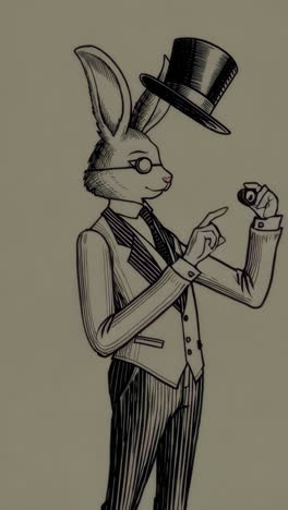 elegant anthropomorphic rabbit in a suit with top hat and opera glasses illustrations