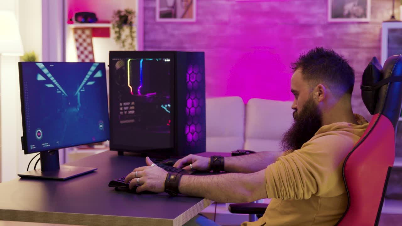 Gamer at His Computer