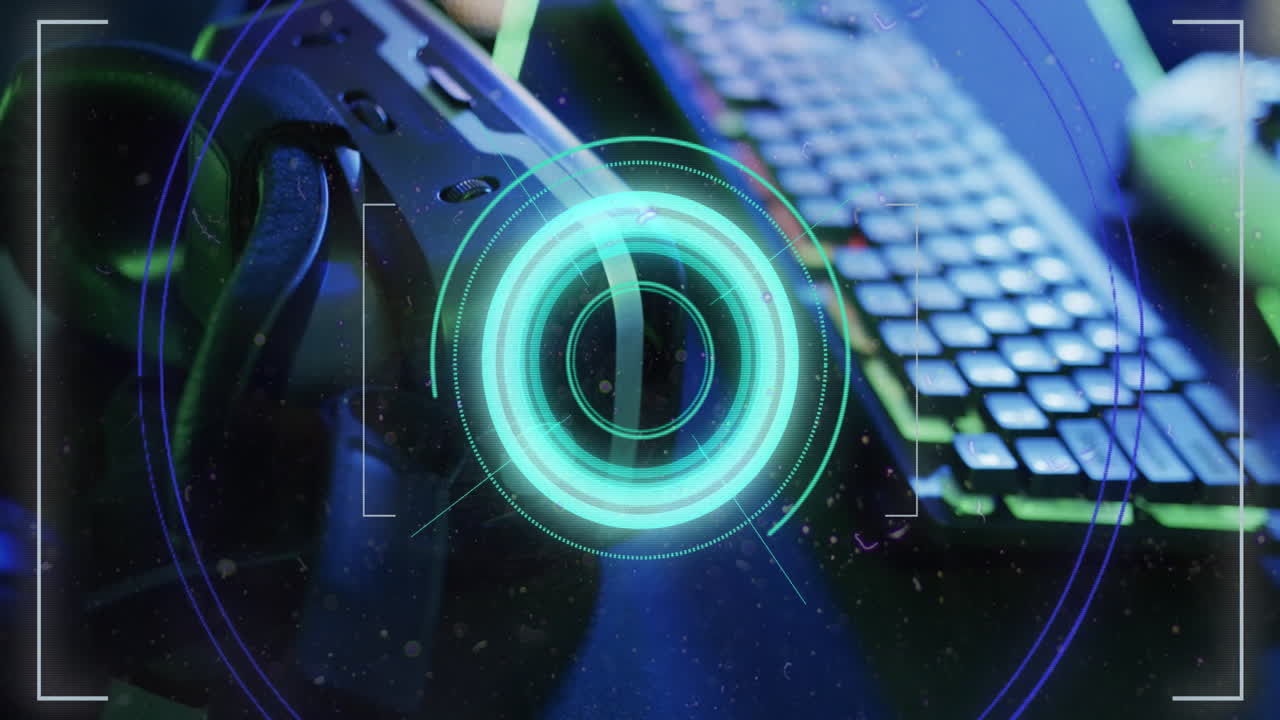 animación de escaneo de alcance y procesamiento de datos sobre equipos informáticos de videojuegos