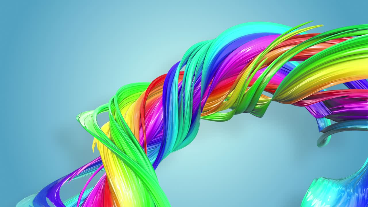 무지개 색의 환상적인 아름다운 리본, 휘어지고 구부러진, 다채로운 크리에이티브 배경, 부드러운 부드러운 애니메이션, 4k 선과 컬러 그라디언트.